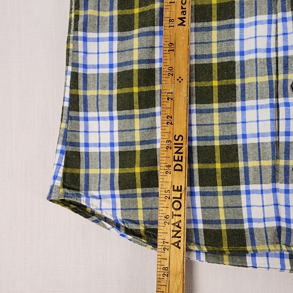Lauro Napoli Shirt Mens 15.75 40 Olive Blue Plaid 100% Cotton Made in Italy - Picture 6 of 10